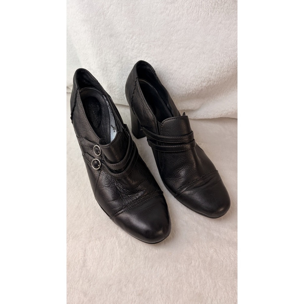 Clarks Active Air Black Leather Double Strap Buckle Heels Size 11M Office Chic
